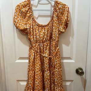 Maternity Ruffle Trim Belted Floral Dress